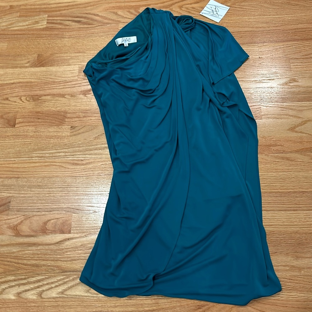 NWT Bartley Mischka teal one shoulder cocktail dress Mack and James size L